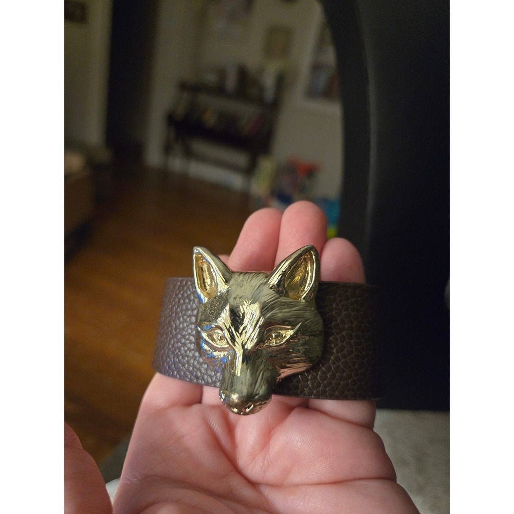Fox Head Leather Cuff Bracelet  Double Snaps Vintage One Of A Kind Couture